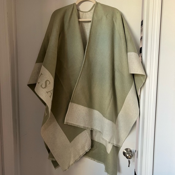 NWOT All Saints Border Logo Wool Ruana Scarf - Picture 3 of 4